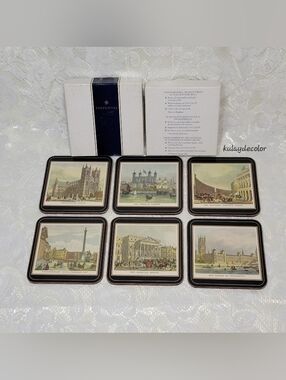 Vintage Set of 6 Pimpernel 19th Century London Landmark Picture Cork Coasters